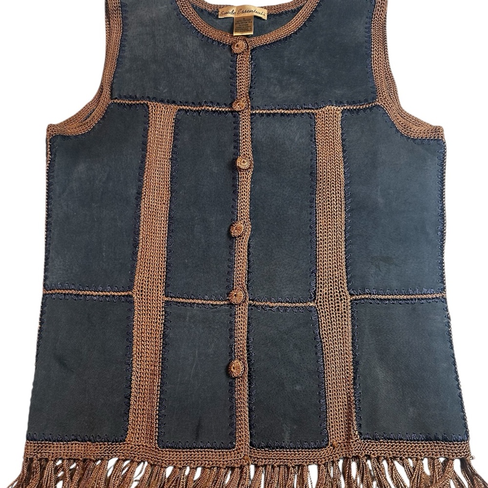 Suede Essentials Boho Patchwork Suede & Crochet F… - image 1